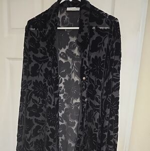 Valerie stevens black floral see thru button blouse